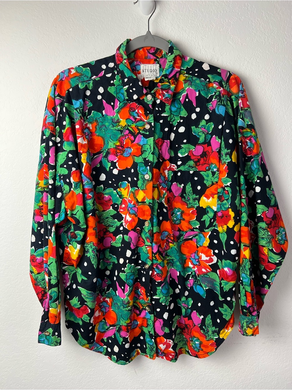 At Last Studio Vintage Floral Colorful Cotton Button Down